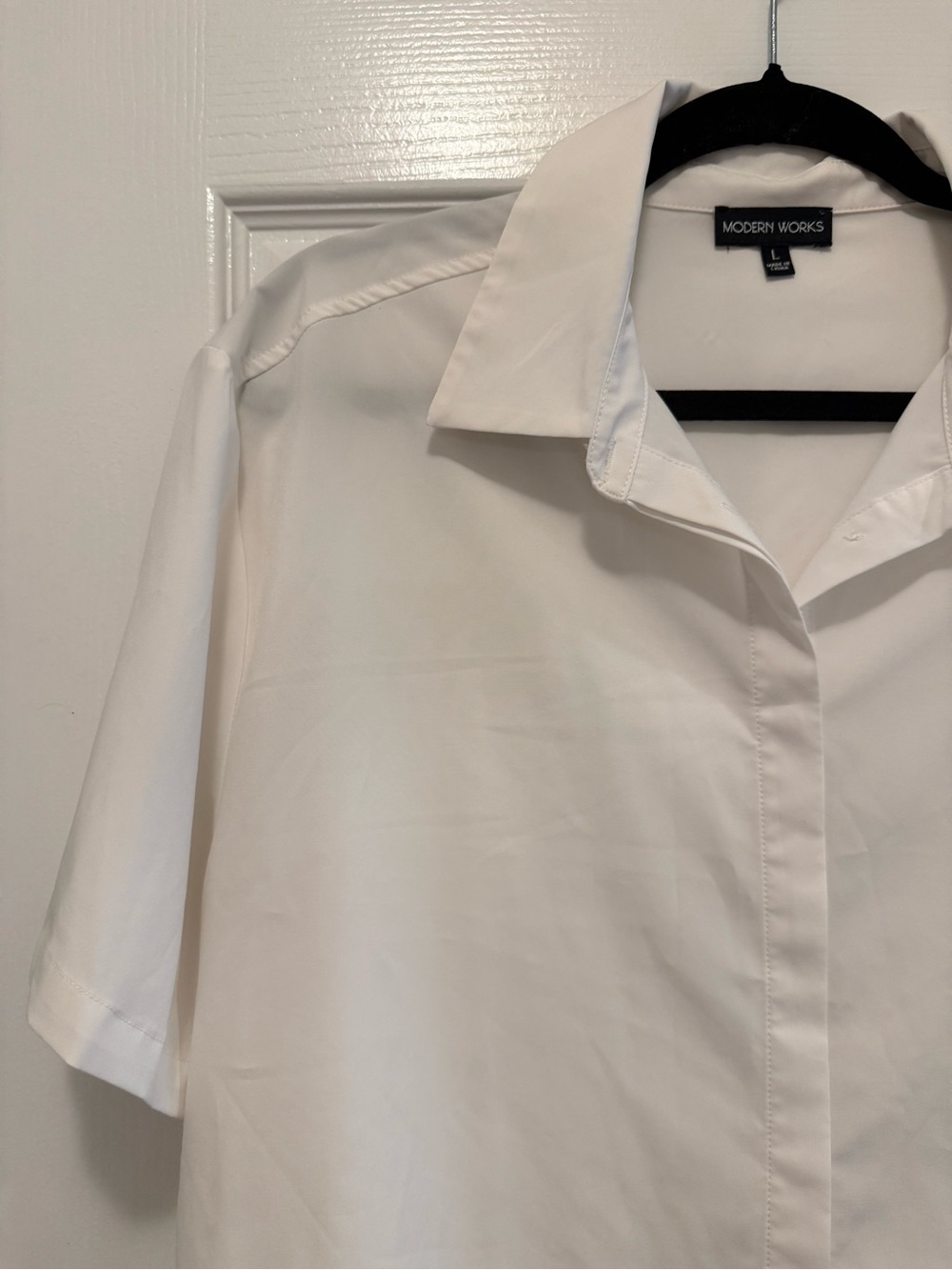 White Short-Sleeve Button Front Shirt